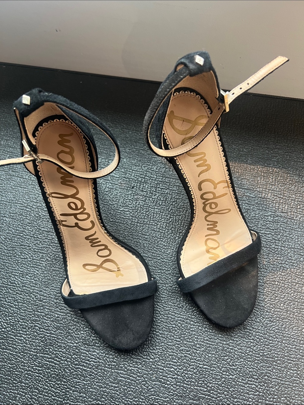 Sam Edelman Black Suede Open-Toe Ankle-Strap Heels